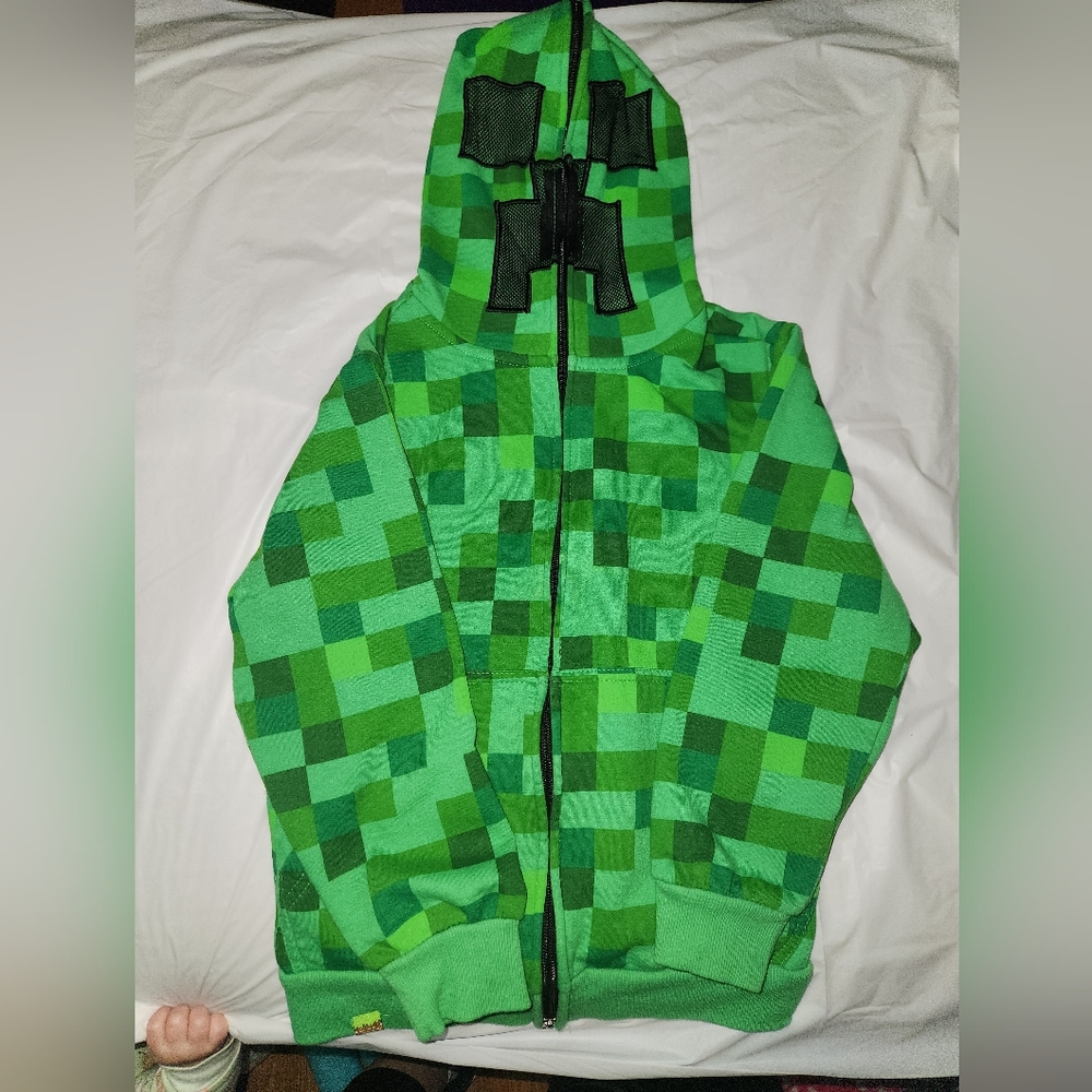 MINECRAFT bots zip up face creeper hoodie